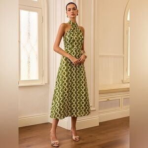 COMMENSE High Neck Printed Midi Dress